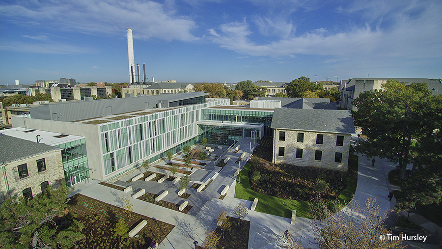 Aerial view of Seaton and Regnier Hall