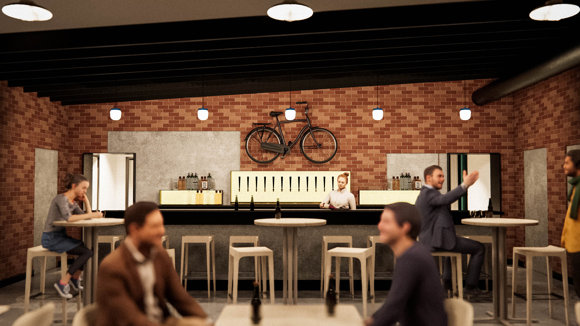 The Miracle Cure: Neighborhood Bike Shop and Bar View of Bar view of patrons sitting at the bar talking