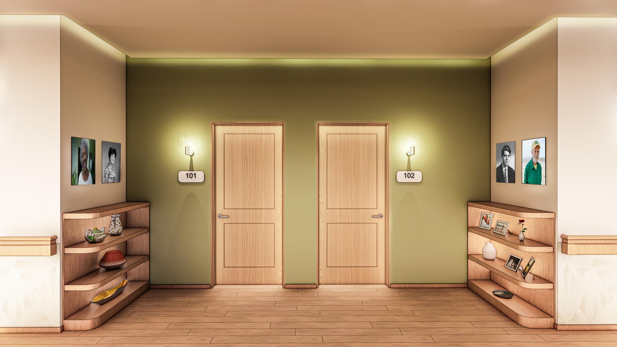 Forget Me Not Memory Care Room Entry Threshold Forget Me Not Memory Care by Rebecca Greene, Kenna Hibbs, Hailey Krueger, and Kaytlyn Meseke - IARC Capstone