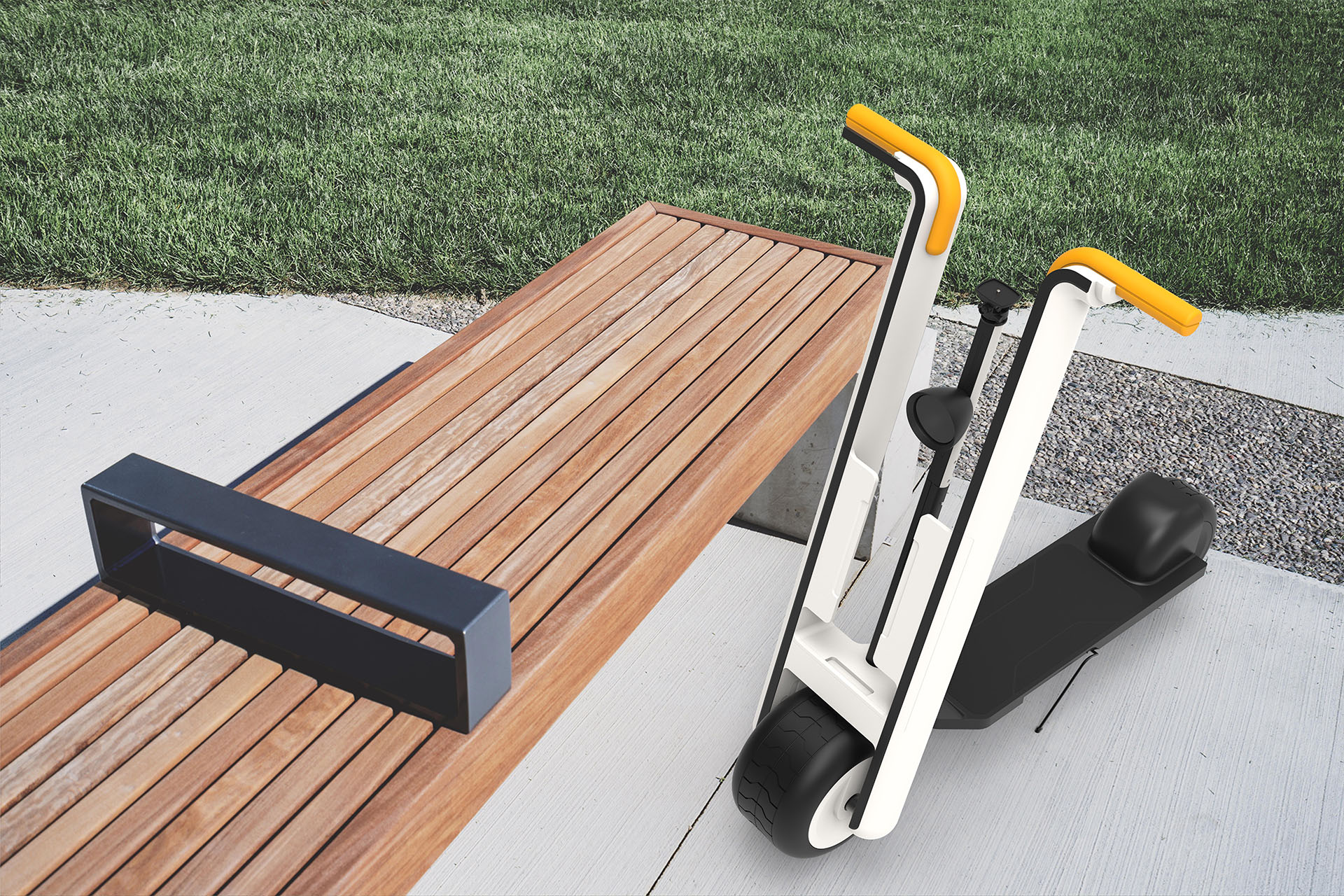 image of bench and scooter