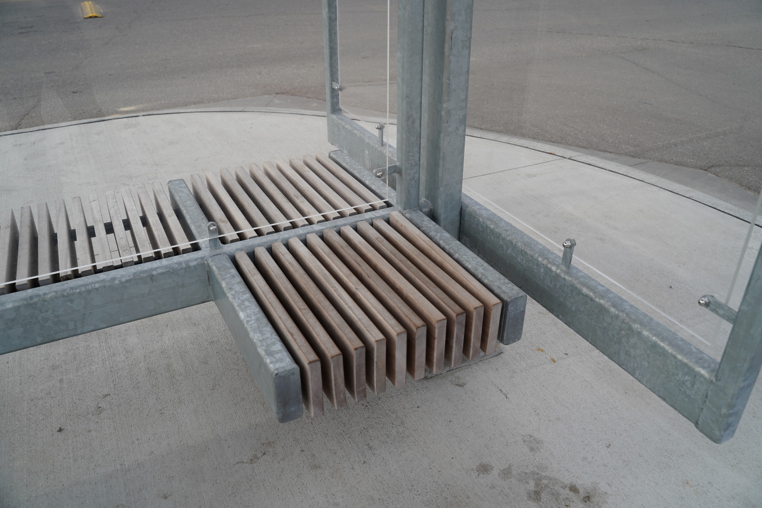 Detail view of Flint Hills aTa bus stop bench and connection points