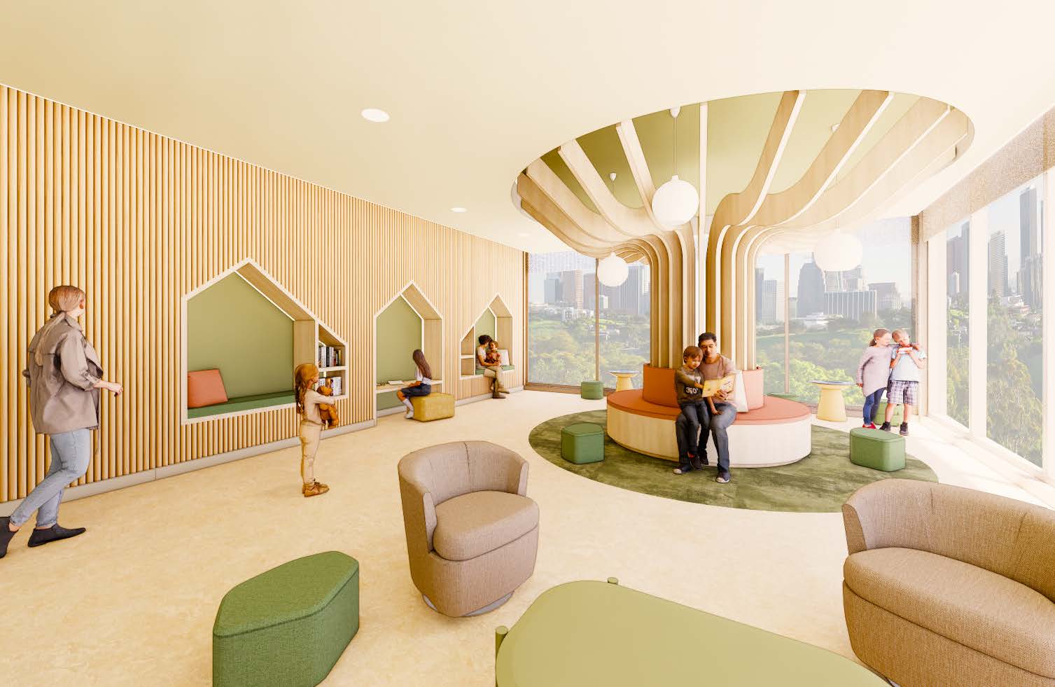 Healing Design, Pediatric Hospital by Madelyn Hill, image of Forest Family Room