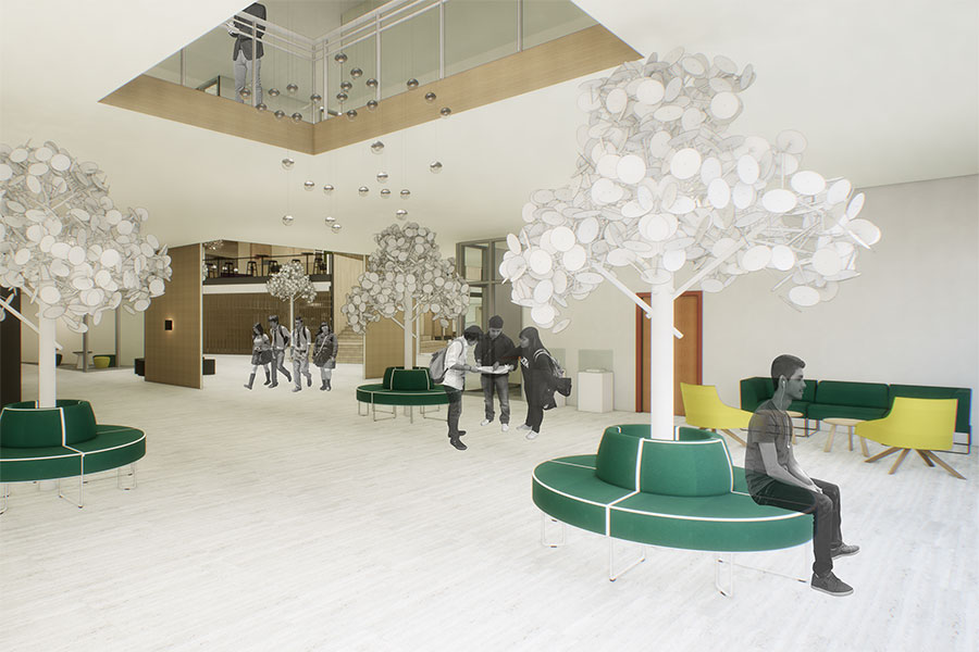 JC Harmon — The Future of Education, Interior Architecture by Madeline Appel and Hannah Gwartney; Breakout Space K-State College of Architecture, Planning and Design (APDesign); Interior Architecture and Product Design; interior architecture student work by Madeline Appel and Hannah Gwartney