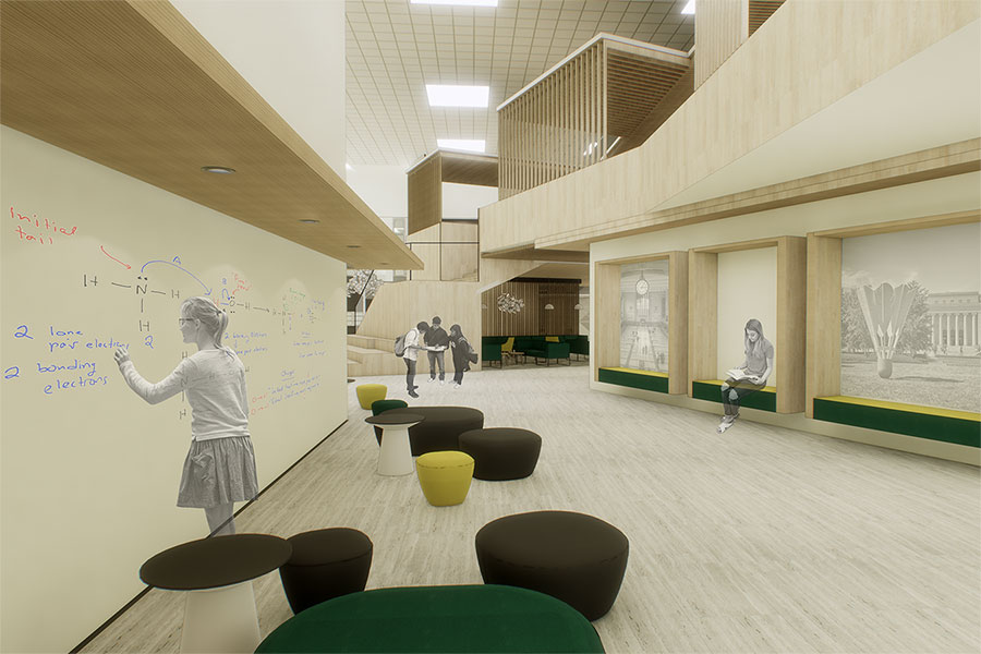 JC Harmon — The Future of Education, Interior Architecture by Madeline Appel and Hannah Gwartney; Breakout Space K-State College of Architecture, Planning and Design (APDesign); Interior Architecture and Product Design; interior architecture student work by Madeline Appel and Hannah Gwartney