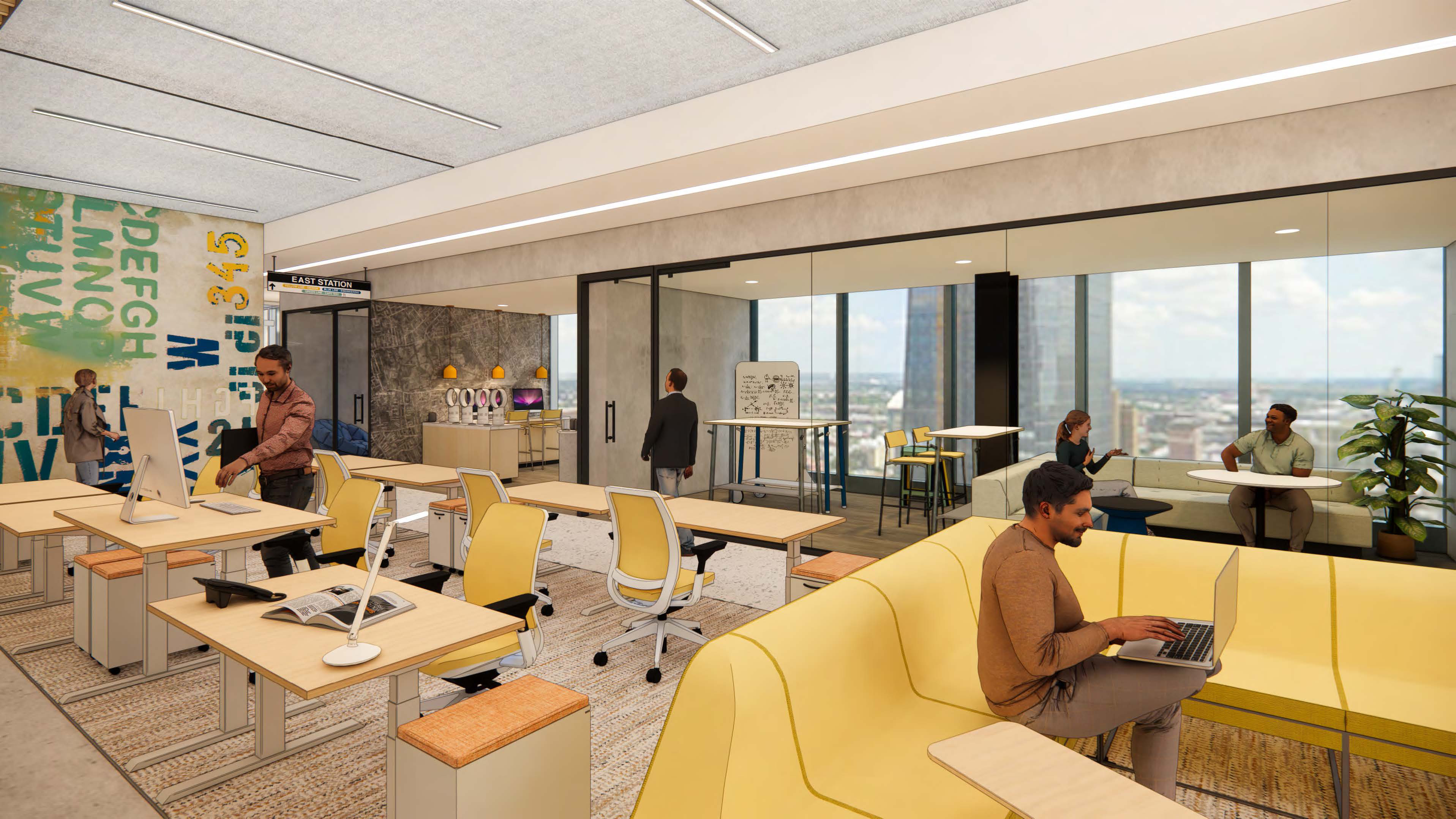 NEXT Robotics view of open office area with desks and collaborative seating