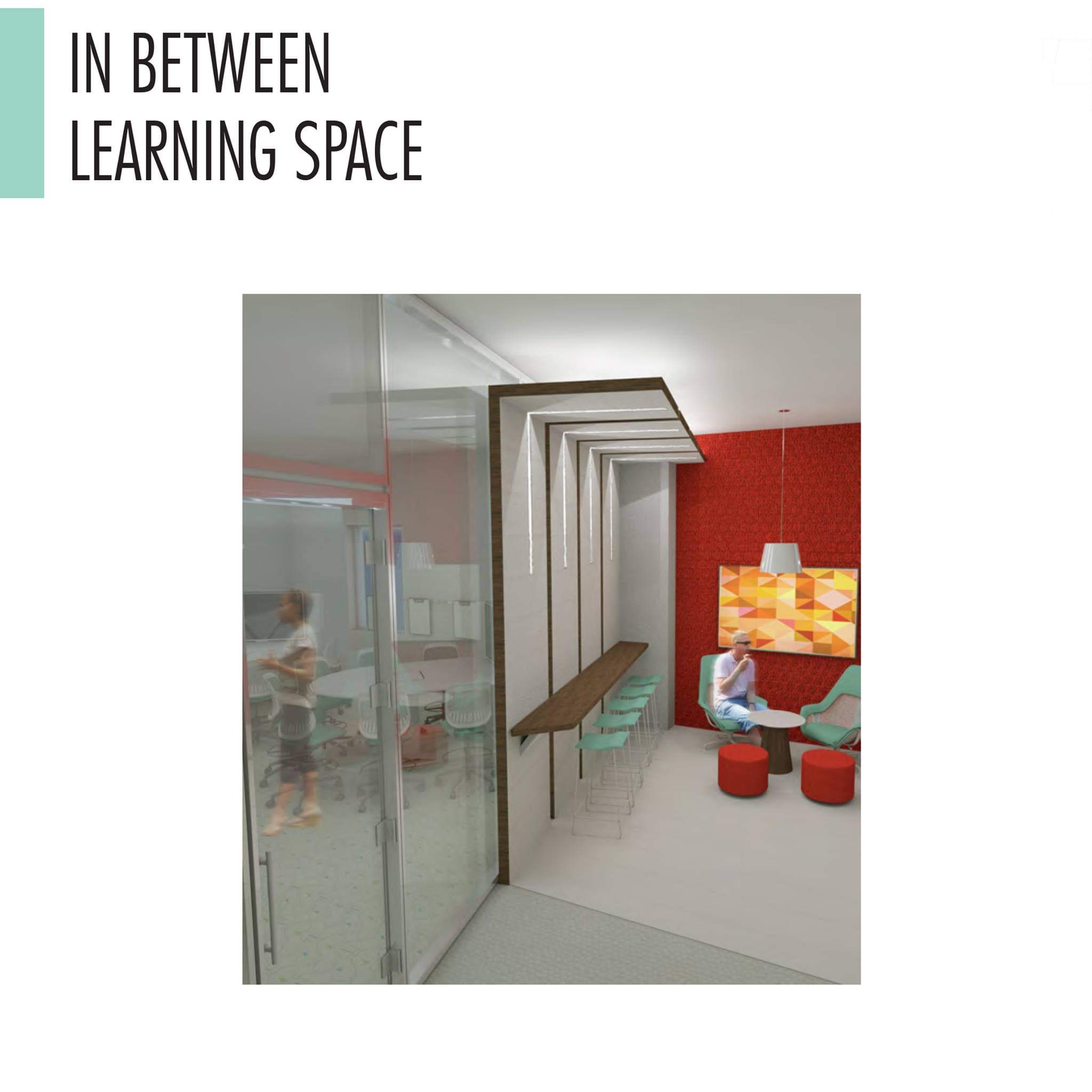 NEXT learning space with variable seating and a red wall