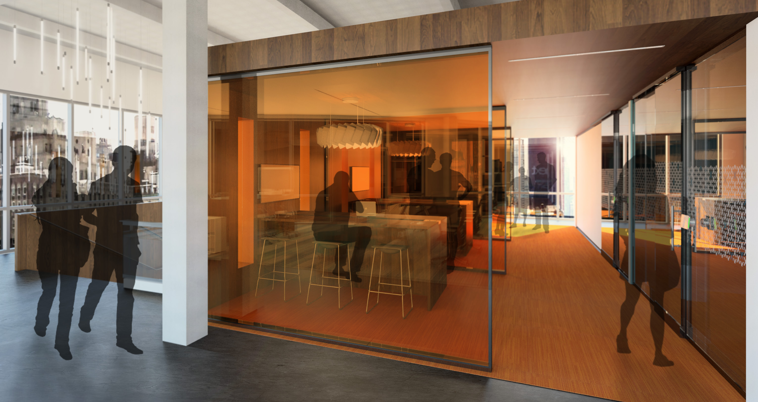 NEXT office enclosed workroom with transparent colored walls